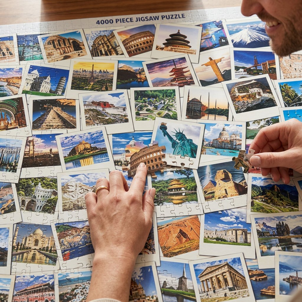Detalle de las piezas con encaje perfecto Fully Interlocking en rompecabezas de viajes