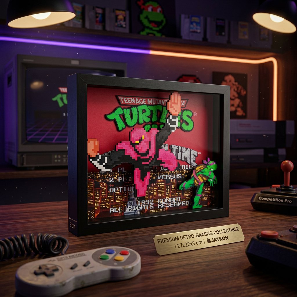 Shadow box 3D de TMNT Turtles in Time en cuadro negro decorativo para gaming
