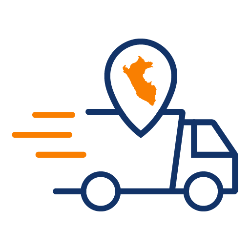 Icono minimalista de camión logístico con mapa del Perú que representa los envíos a nivel nacional de la tienda online Jatkon