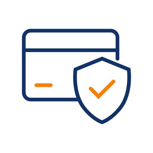 Icono de tarjeta de crédito con escudo de protección que garantiza pagos cifrados y compras seguras en Jatkon